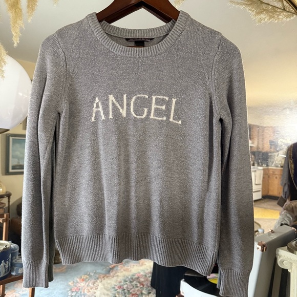 Victoria's Secret Sweaters - Victoria’s Secret ANGEL Gray Knit Long Sleeve Sweater Y2K Cozy Logo Pullover